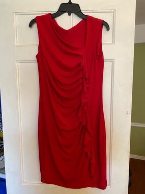 Travel by Tribal Elegant Red Ruffle-Front Sleeveless Dress